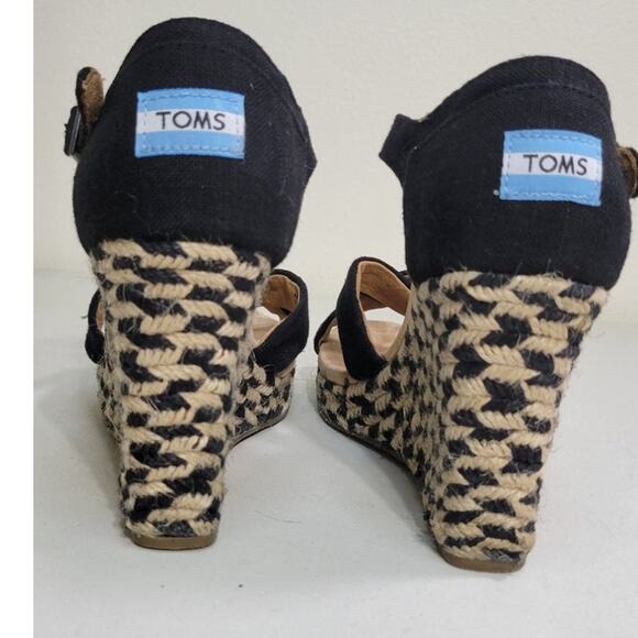 Toms Sandals Womens 9.5 Espadrilles Black & Tan Wedge Sandals Canvas 3.5 in Heel - Picture 5 of 10